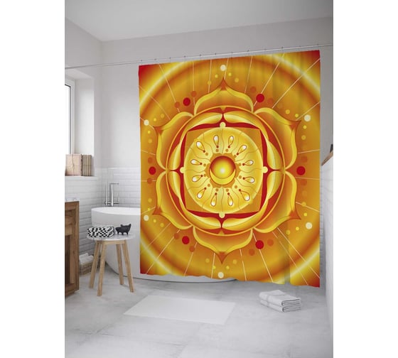 Штора (занавеска) для ванной JoyArty "Священный лотос" из сатена, 180х200 см с крючками, sc_35477 1