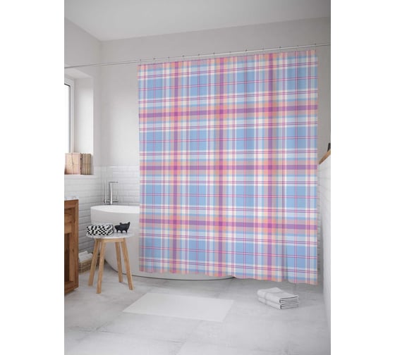 Штора (занавеска) для ванной JoyArty "Платок в клетку" из сатена, 180х200 см с крючками, sc_38069 1