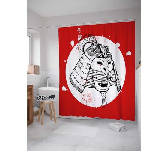 Штора (занавеска) для ванной JoyArty "Шлем воина" из сатена, 180х200 см с крючками, sc_37811 1