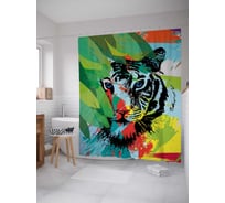 Штора (занавеска) для ванной JoyArty "Акварельный тигр" из сатена, 180х200 см с крючками, sc_38648