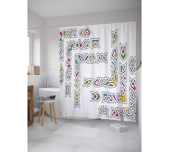 Штора (занавеска) для ванной JoyArty "Цветные каракули" из сатена, 180х200 см с крючками, sc_35544 1