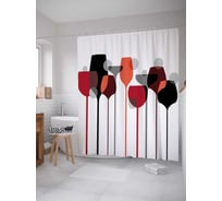 Штора (занавеска) для ванной JoyArty "Винные бокалы" из сатена, 180х200 см с крючками, sc_38290