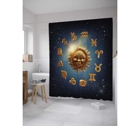 Штора (занавеска) для ванной JoyArty "Золотой гороскоп" из сатена, 180х200 см с крючками, sc_33719