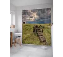 Штора (занавеска) для ванной JoyArty "Старая телега в поле" из сатена, 180х200 см с крючками, sc_38271