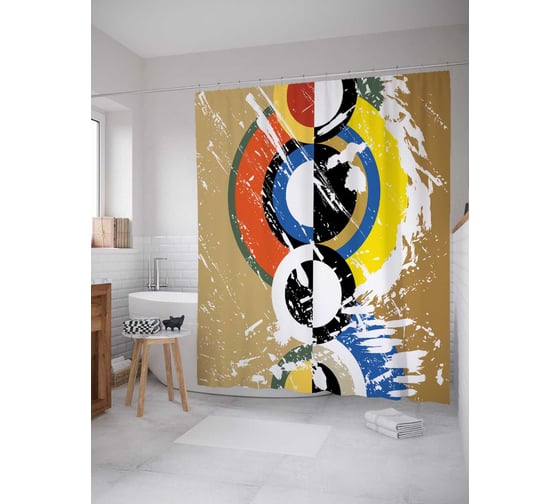 Штора (занавеска) для ванной JoyArty "Абстрактная геометрия" из сатена, 180х200 см с крючками, sc_38438 1