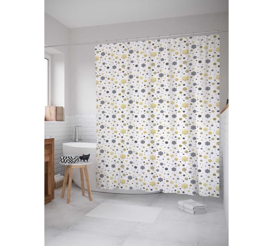 Штора (занавеска) для ванной JoyArty "Цветной снежок" из сатена, 180х200 см с крючками, sc_37155 1