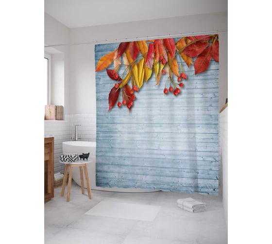 Штора (занавеска) для ванной JoyArty "Поздняя рябина" из сатена, 180х200 см с крючками, sc_38377