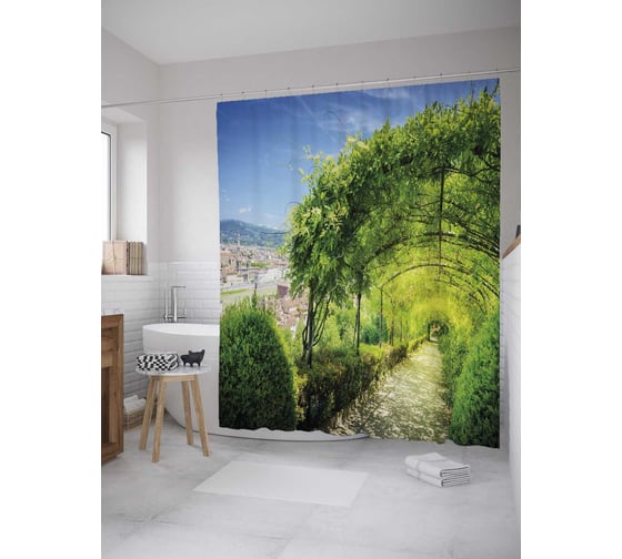 Штора (занавеска) для ванной JoyArty "Тенистая арка" из сатена, 180х200 см с крючками, sc_34922 1