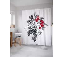 Штора (занавеска) для ванной JoyArty "Рябиновые гроздья" из сатена, 180х200 см с крючками, sc_38385