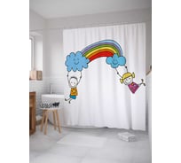 Штора (занавеска) для ванной JoyArty "Полет на радуге" из сатена, 180х200 см с крючками, sc_38467