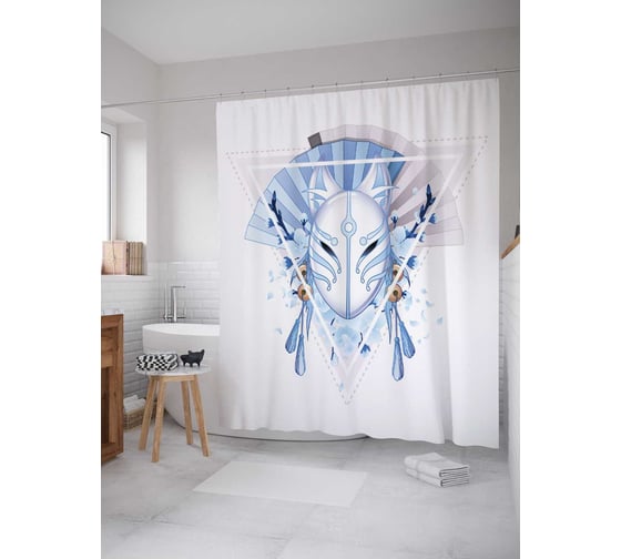 Штора (занавеска) для ванной JoyArty "Маска кицунэ" из сатена, 180х200 см с крючками, sc_37808 1