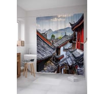 Штора (занавеска) для ванной JoyArty "Крыши в Китае" из сатена, 180х200 см с крючками, sc_37760