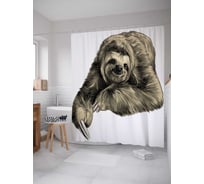 Штора (занавеска) для ванной JoyArty "Мохнатый ленивец" из сатена, 180х200 см с крючками, sc_37848