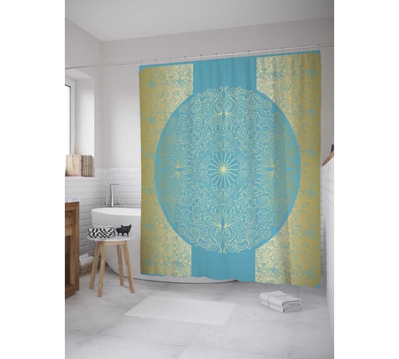 Штора (занавеска) для ванной JoyArty "Бирюзовые часы искусства" из сатена, 180х200 см с крючками, sc_33839 1