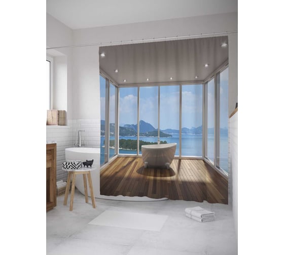 Штора (занавеска) для ванной JoyArty "Кресло на веранде" из сатена, 180х200 см с крючками, sc_34846 1