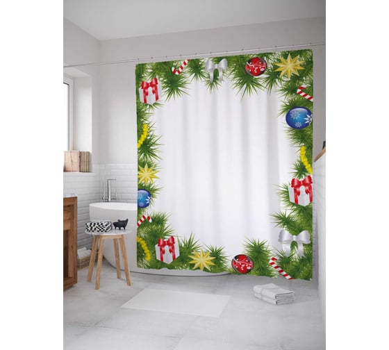 Штора (занавеска) для ванной JoyArty "Праздник рождества" из сатена, 180х200 см с крючками, sc_37075 1