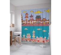 Штора (занавеска) для ванной JoyArty "Китайские улочки днем и ночью" из сатена, 180х200 см с крючками, sc_37745