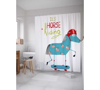 Штора (занавеска) для ванной JoyArty "Конь на скейте" из сатена, 180х200 см с крючками, sc_37214