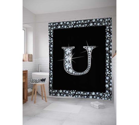Штора (занавеска) для ванной JoyArty "Буква U" из сатена, 180х200 см с крючками, sc_3470U