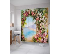 Штора (занавеска) для ванной JoyArty "Арка роз" из сатена, 180х200 см с крючками, sc_38444