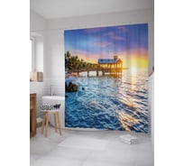 Штора (занавеска) для ванной JoyArty "Причал на рассвете" из сатена, 180х200 см с крючками, sc_36798