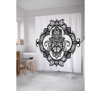 Штора (занавеска) для ванной JoyArty "Хамса в орнаментальной виньетке" из сатена, 180х200 см с крючками, sc_38641