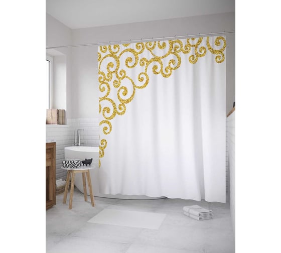 Штора (занавеска) для ванной JoyArty "Ажурный уголок" из сатена, 180х200 см с крючками, sc_33816 1