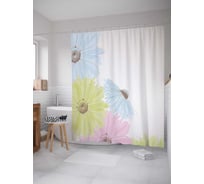 Штора (занавеска) для ванной JoyArty "Разноцветные ромашки" из сатена, 180х200 см с крючками, sc_38092