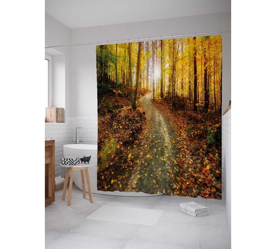 Штора (занавеска) для ванной JoyArty "Протоптанная дорожка" из сатена, 180х200 см с крючками, sc_37696 1