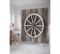 Штора (занавеска) для ванной JoyArty "Тележное колесо" из сатена, 180х200 см с крючками, sc_38270