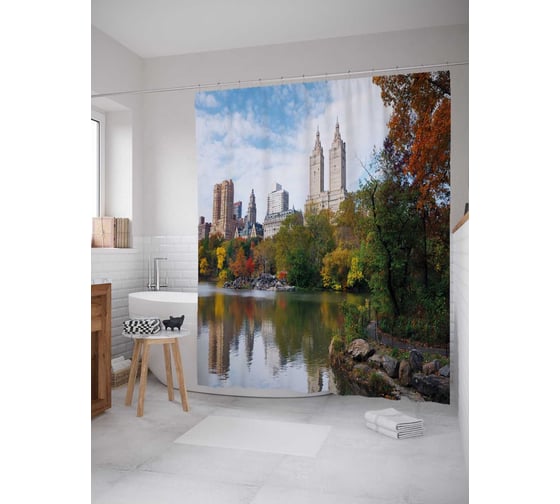 Штора (занавеска) для ванной JoyArty "Центральный парк Нью-Йорка осенью" из сатена, 180х200 см с крючками, sc_38522 1