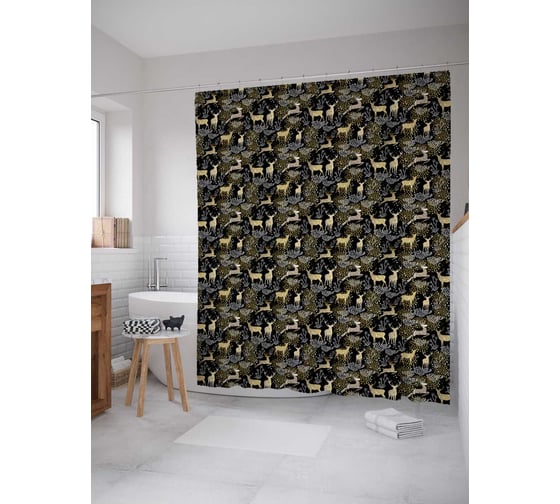 Штора (занавеска) для ванной JoyArty "Стадо оленей" из сатена, 180х200 см с крючками, sc_37165 1