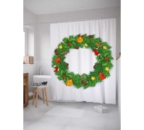 Штора (занавеска) для ванной JoyArty "Новогодний венок" из сатена, 180х200 см с крючками, sc_37058