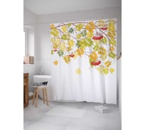 Штора (занавеска) для ванной JoyArty "Ветка осенней рябины" из сатена, 180х200 см с крючками, sc_38375