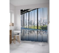 Штора (занавеска) для ванной JoyArty "Вид с веранды утром" из сатена, 180х200 см с крючками, sc_34809