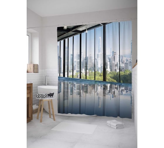 Штора (занавеска) для ванной JoyArty "Вид с веранды утром" из сатена, 180х200 см с крючками, sc_34809 1