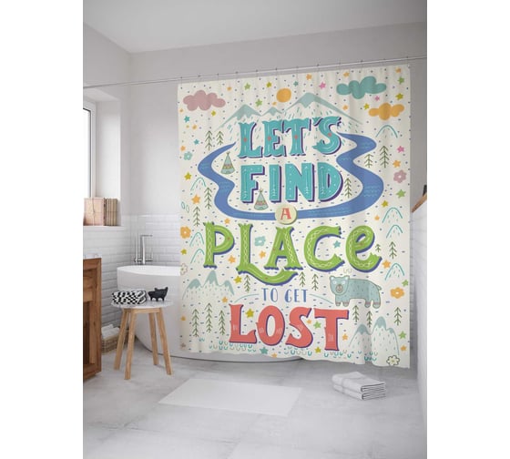 Штора (занавеска) для ванной JoyArty "Лучшее место" из сатена, 180х200 см с крючками, sc_35761 1