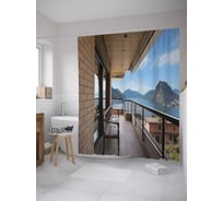 Штора (занавеска) для ванной JoyArty "Лоджия у моря" из сатена, 180х200 см с крючками, sc_34916