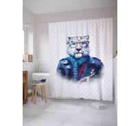 Штора (занавеска) для ванной JoyArty "Деловой барс" из сатена, 180х200 см с крючками, sc_37212