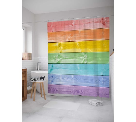 Штора (занавеска) для ванной JoyArty "Раскрашенные доски" из сатена, 180х200 см с крючками, sc_38081 1