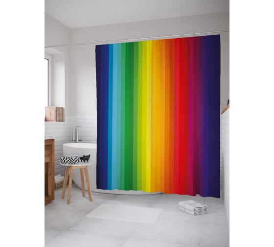 Штора (занавеска) для ванной JoyArty "Радужные полоски" из сатена, 180х200 см с крючками, sc_38472 1