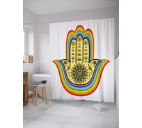 Штора (занавеска) для ванной JoyArty "Радуга на хамсе" из сатена, 180х200 см с крючками, sc_38614