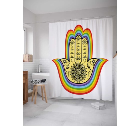 Штора (занавеска) для ванной JoyArty "Радуга на хамсе" из сатена, 180х200 см с крючками, sc_38614 1