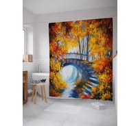 Штора (занавеска) для ванной JoyArty "Осенний мостик" из сатена, 180х200 см с крючками, sc_38448