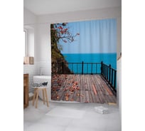 Штора (занавеска) для ванной JoyArty "Осенняя терраса" из сатена, 180х200 см с крючками, sc_34979