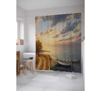 Штора (занавеска) для ванной JoyArty "Причаленная лодка у дороги" из сатена, 180х200 см с крючками, sc_38458