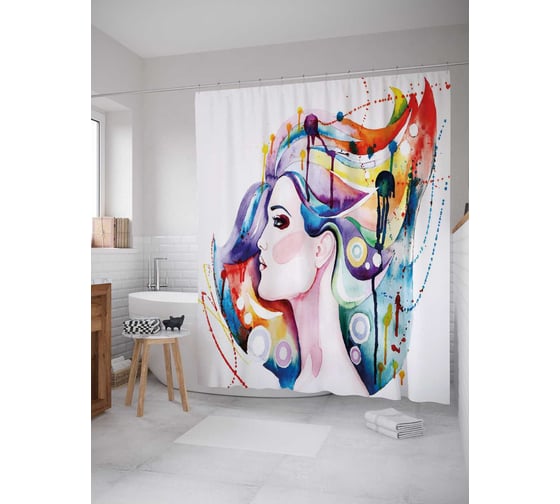 Штора (занавеска) для ванной JoyArty "Длинношеяя красотка" из сатена, 180х200 см с крючками, sc_38423 1