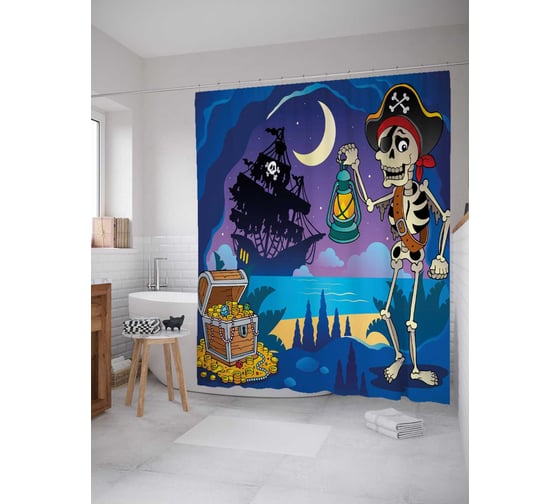 Штора (занавеска) для ванной JoyArty "Хранитель клада" из сатена, 180х200 см с крючками, sc_38206 1