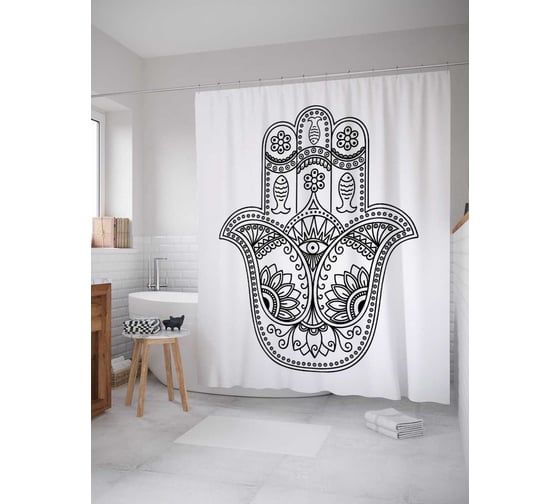 Штора (занавеска) для ванной JoyArty "Узорная хамса" из сатена, 180х200 см с крючками, sc_38642 1