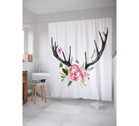 Штора (занавеска) для ванной JoyArty "Розы и рога" из сатена, 180х200 см с крючками, sc_37643